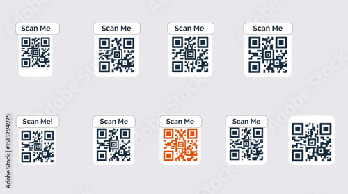 Illustration of multiple qr codes with scan me text labels and varying colors on a light background created with generated ai