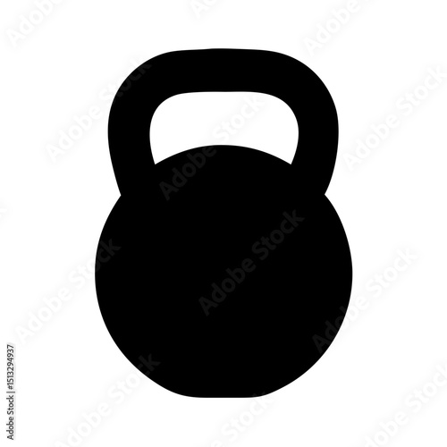 Black Kettlebell Workout Icon: A solid black kettlebell silhouette, representing fitness, strength training, exercise, and gym equipment.