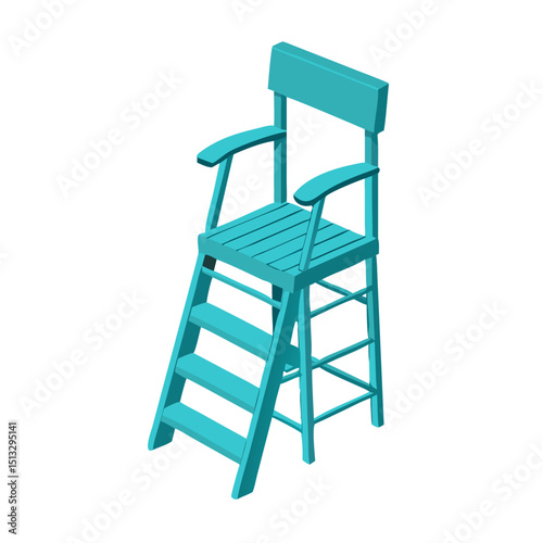 Blue Lifeguard Chair Icon: An isolated blue lifeguard chair, symbolizing pool safety, beach vigilance, and supervision.