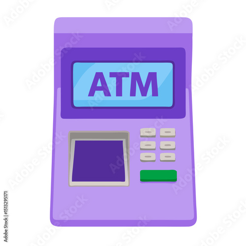 ATM Machine Icon: A purple Automated Teller Machine, representing banking services, cash withdrawals, and financial transactions.