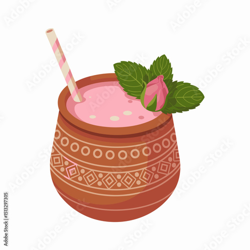 Rose Lassi Served in Traditional Earthen Clay Cup