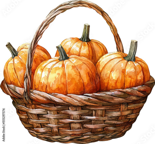 Wallpaper Mural pumpkin in wicker basket watercolor art illustration drawing  Torontodigital.ca