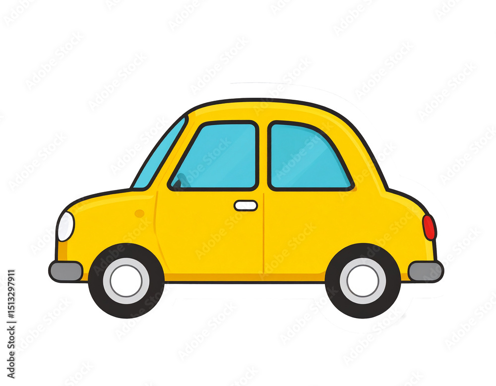 Obraz premium Sticker Style Icon of Cute Yellow Car
