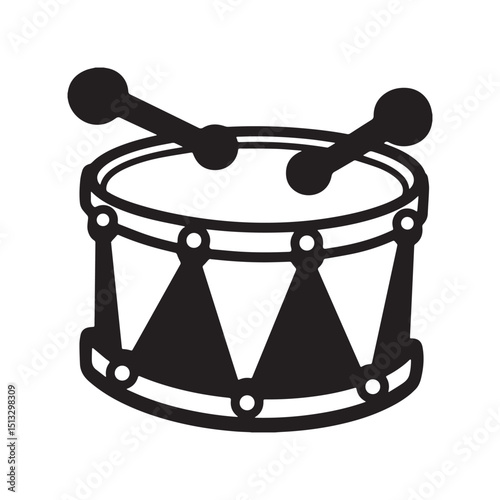 Drum toy clipart cartoon style vector illustration Silhouette white background.