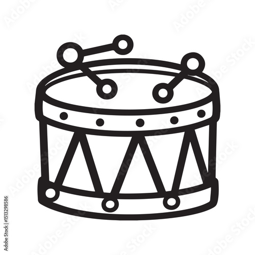 Drum toy clipart cartoon style vector illustration Silhouette white background.