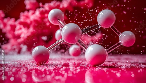 Abstract molecule model, dynamic pink background