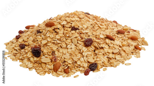 Heap of Healthy Oats with Nuts and Dried Fruits on Transparent Background Ready for Breakfast Recipes photo
