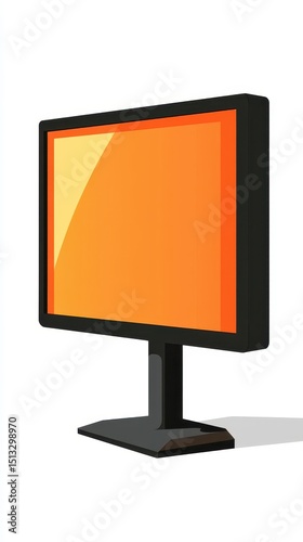 A simple illustration of a flat-screen monitor displaying a solid orange background, positioned at a slight angle on a simple stand against a white backdrop
