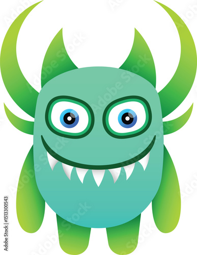 cute illustration design monster green. Design for digital print and coloring book