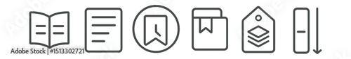 Line style icons of social media: reading mode icon, long post layout, article carousel badge, read later button, saved content folder, content depth tag, scroll indicator bar.