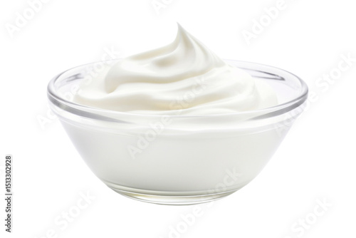 Bowl of fresh greek yogurt or sour cream on isolate background.	


