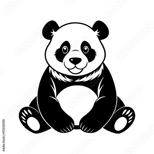 cuddly panda silhouette sitting vector art
