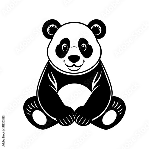 cuddly panda silhouette sitting vector art