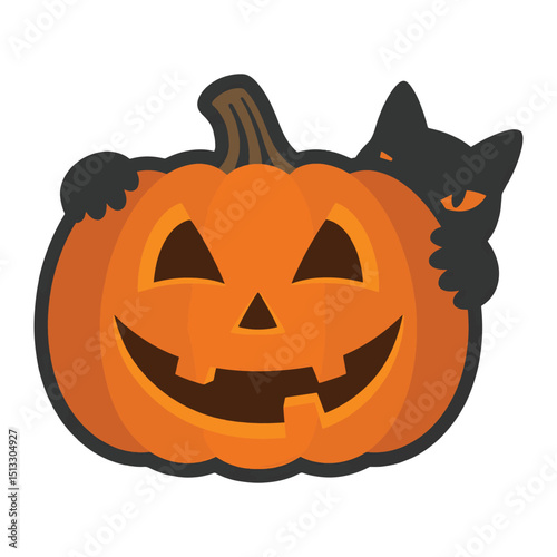 Happy halloween jack o lantern black cat