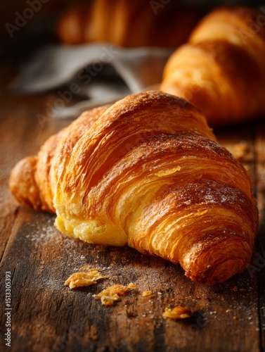 Tasty croissant on a table in a restaurant, realistic photo
