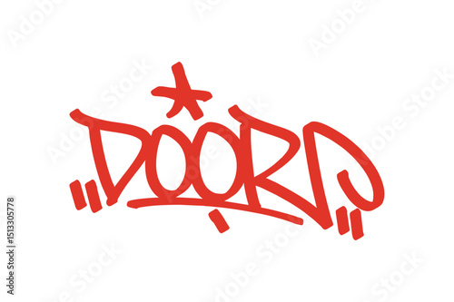 Graffiti tag “Door” in bold red style on transparent background. Urban street art with household vibes, perfect for entrance themes, daily objects, and edgy graffiti projects.
