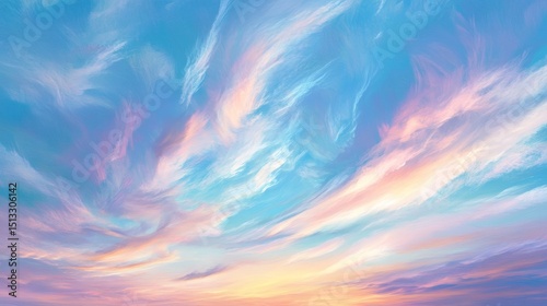 Pastel colored sky with clouds at sunset or sunrise.