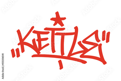 Graffiti tag “Kettle” in bold red style on transparent background. Urban street art with daily object vibes, perfect for kitchen themes, beverage culture, and edgy graffiti projects.