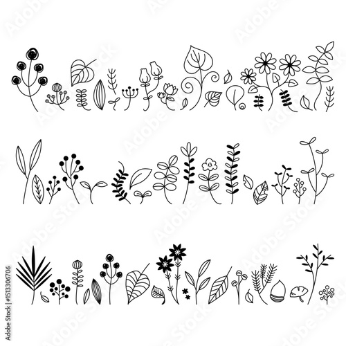 手描きの草花のイラストセット
