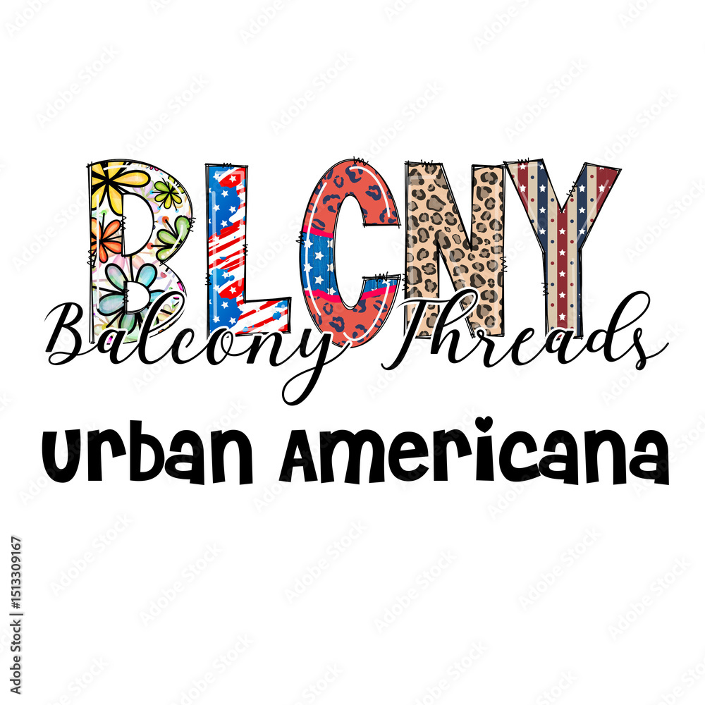 Fototapeta premium BLCMY Balcony Threads Urban Americana Design Graphic Tee Shirt