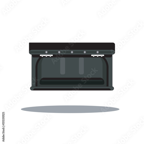 Modern vector illustration of a black kitchen hood with under-cabinet lights. Sleek design ideal for ventilation system graphics or kitchen appliance collections.
