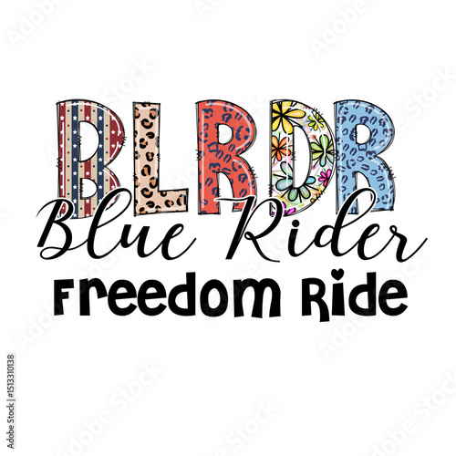 Canvas Print Blue Rider Freedom Ride Graphic Design with Patriotic and Animal Print