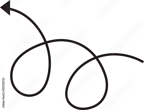 Arrow icon. Hand drawn black line doodle arrow, curve arrow vector. Sketch curved dashed arrows design isolated on transparent background. Direction shape for web and app.