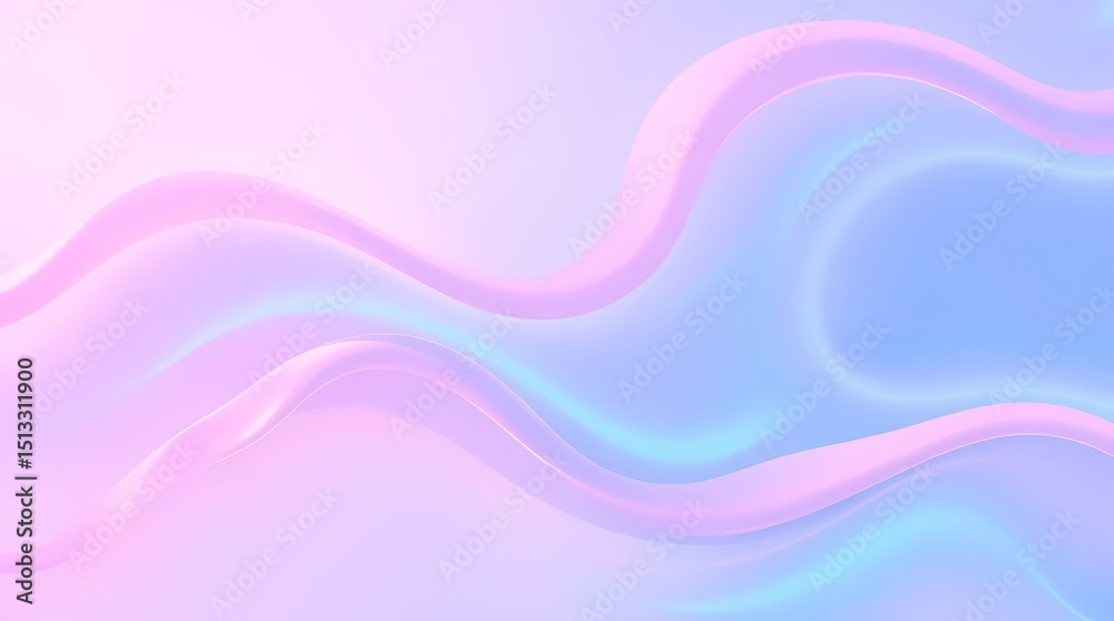 Naklejka premium Abstract pastel-toned wavy background. Soft, flowing lines of light pink and blue gradient merge to create a serene, smooth visual effect