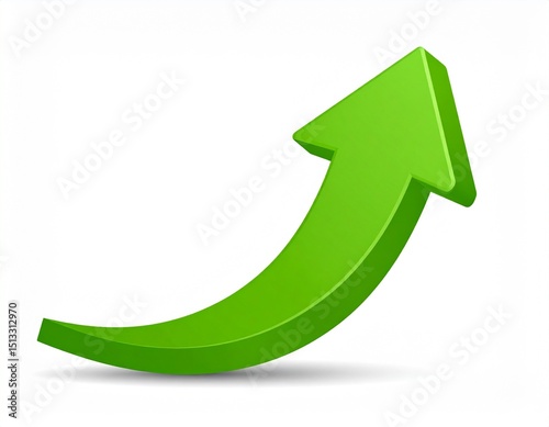 Green curved graph with arrow icon. Arrow illustration pointing up. Counterclockwise