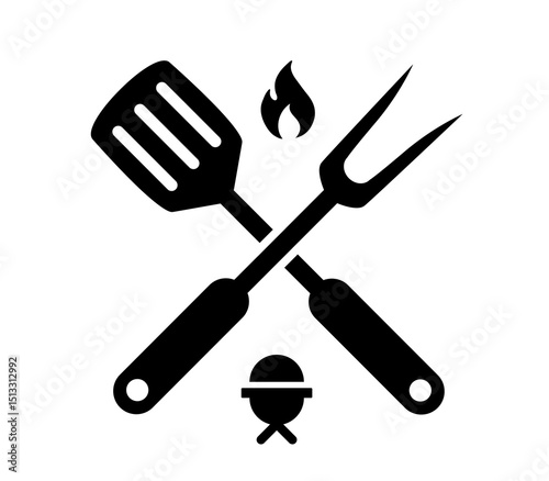 Grill fork and spatula tools icon vector set. Barbecue or BBQ symbol silhouette

