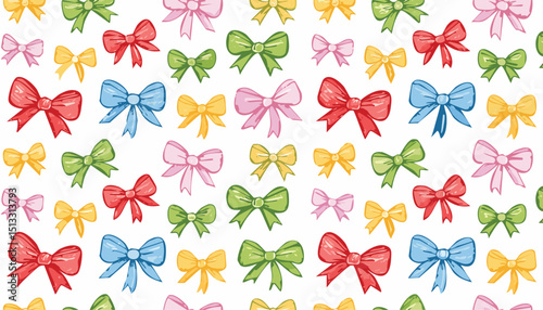  Gift drawing, cute present crayon design. Colorful doodle hand drawn bow pattern. Seamless ribbon print background. Pink silhouette.children, chalk, colourful, colours, doodle, horizontal, 