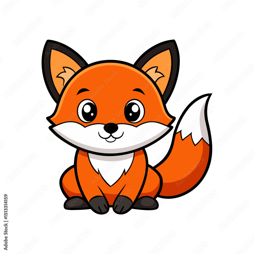 Obraz premium cute baby fox with cute pose flat color vector Illustration