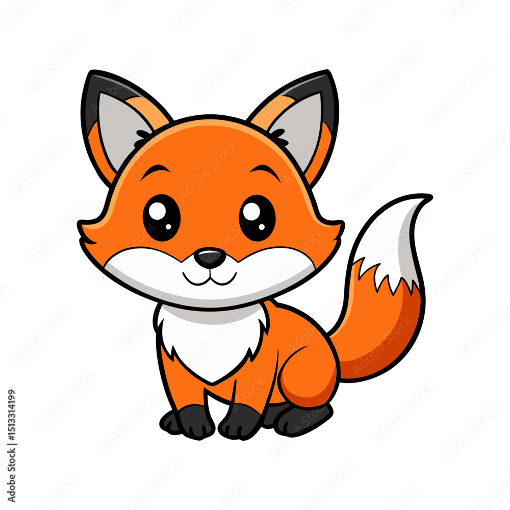 Obraz premium cute baby fox with cute pose flat color vector Illustration