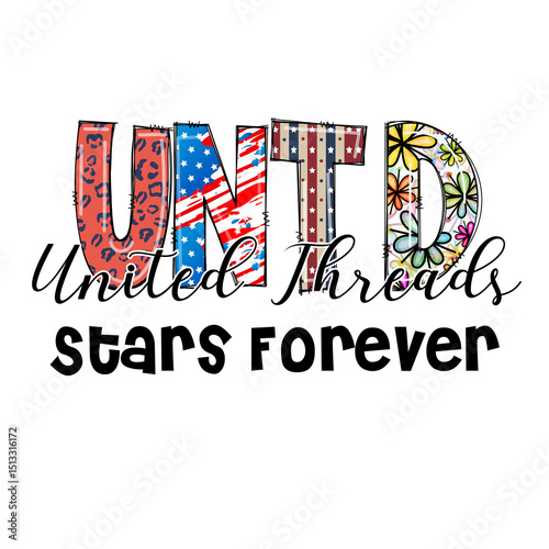 United Threads Stars Forever Patriotic Design Graphic Tee