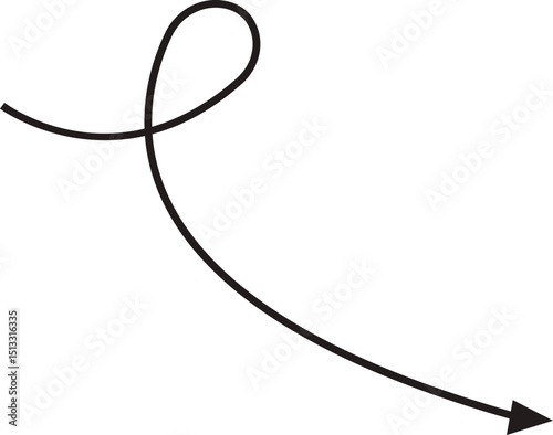 Arrow icon. Hand drawn black line doodle arrow, curve arrow vector. Sketch curved dashed arrows design isolated on transparent background. Direction shape for web and app.