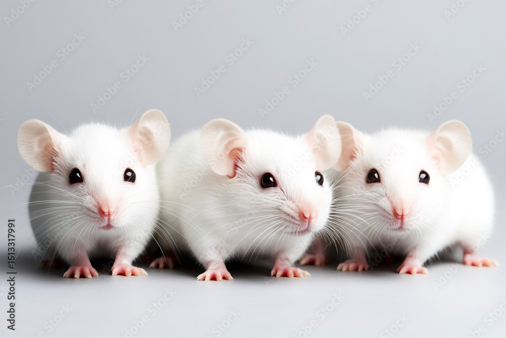 Naklejka premium Three lab rats posing on a grey background