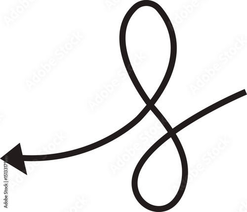 Arrow icon. Hand drawn black line doodle arrow, curve arrow vector. Sketch curved dashed arrows design isolated on transparent background. Direction shape for web and app.
