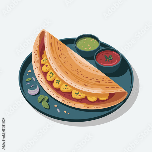 Masala Dosa Rolled with Potato Filling and Chutney