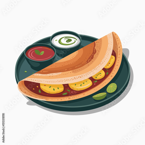 Masala Dosa Rolled with Potato Filling and Chutney