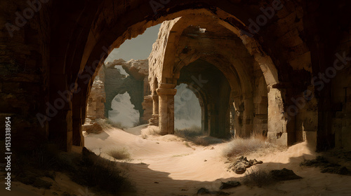 ancient Arabic temple ruins in the desert photo