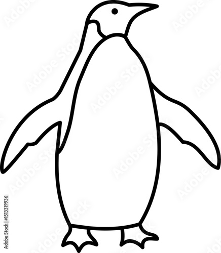 Minimal outline of a standing penguin with open flippers, drawn in clean black lines on plain white background.