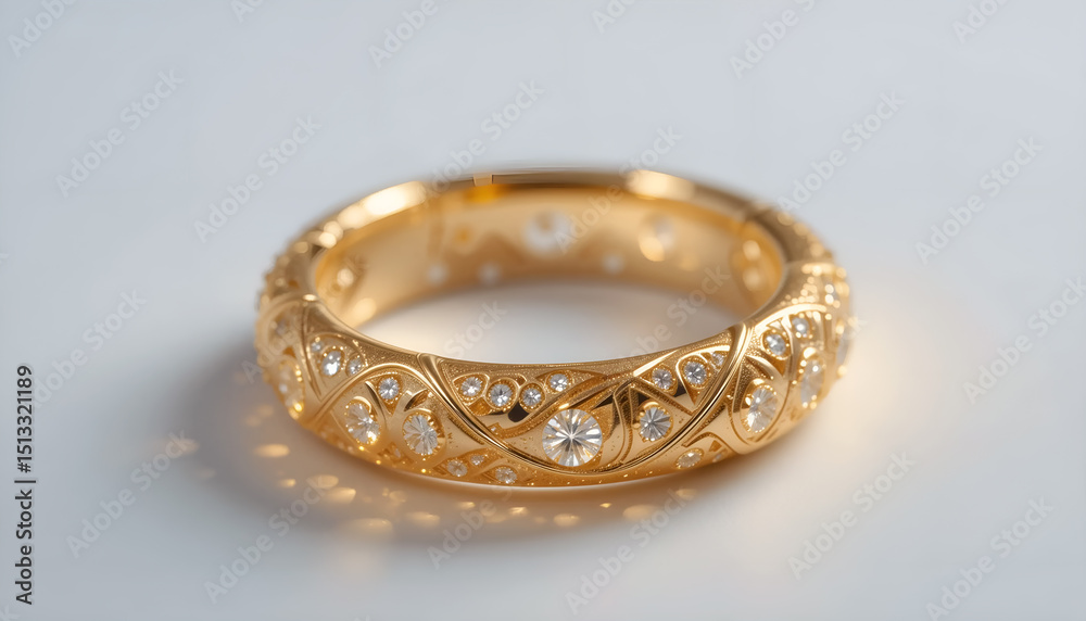Elegant Gold Ring Adorned With Sparkling Gemstones Showcasing Intricate Design and Craftsmanship in Soft Lighting Elegant Gold Ring Adorned With Sparkling Gemstones Showcasing Intricate Design and Craftsmanship in Soft Lighting