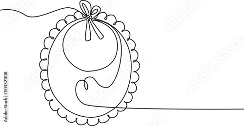 A continuous black line drawing of a baby bib with a modern, minimalist design, perfect for abstract artwork. Baby bib one line icon. Vector illustration.