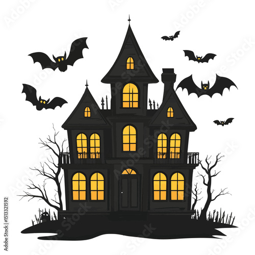 Spooky halloween haunted house bats night