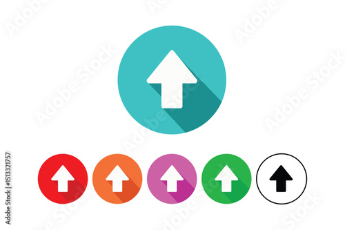 Set of up arrows icons in various colors representing direction and concept of moving upwards