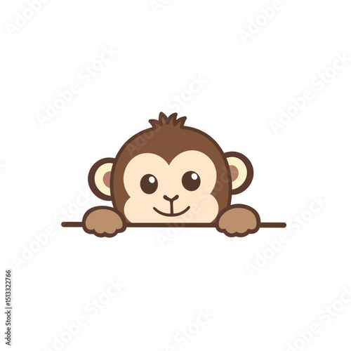 Cute Curious Brown Monkey Cartoon Character Hiding while Peeking
