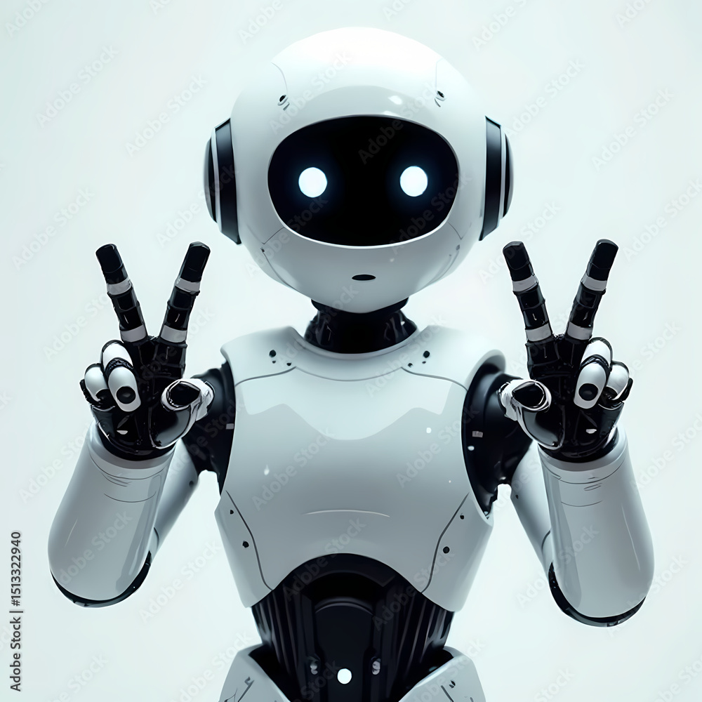 custom made wallpaper toronto digitalCute friendly robot making peace sign with both hands