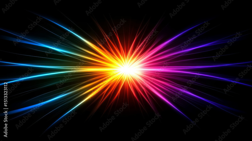 Obraz premium Radiant explosion of color emerges from central point, creating vibrant display of light