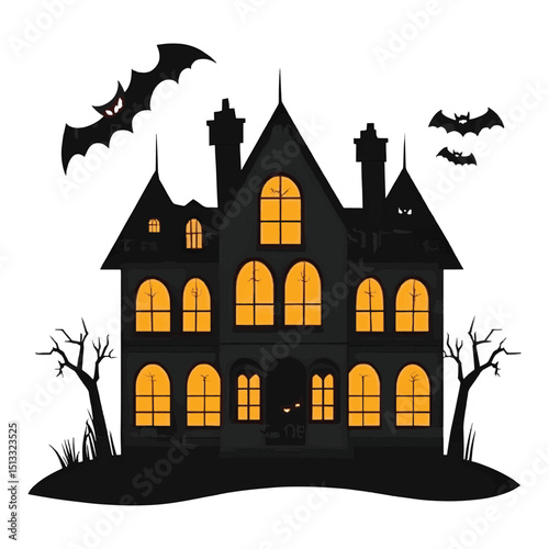 Spooky halloween haunted house bats night