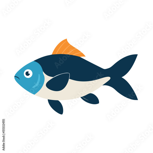  Adorable cartoon fish black white orange fin.